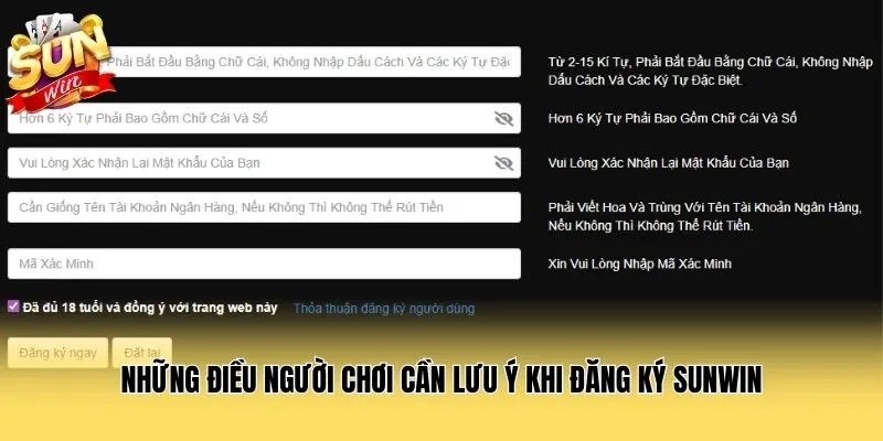 Những điều người chơi cần lưu ý khi đăng ký Sunwin